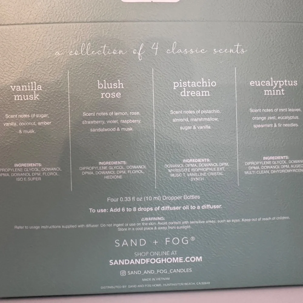 Sand + Fog Fragrance Diffuser Oils Set of 4 New and Sealed in Box